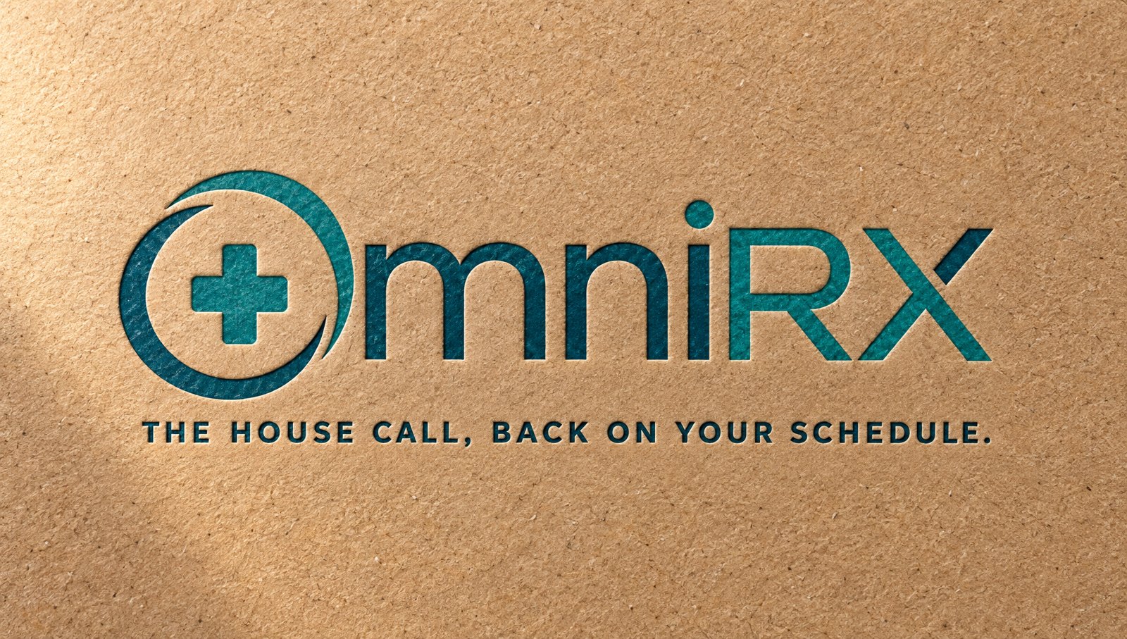 The OmniRX mark pressed into a kraft lid